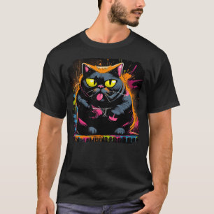 Psychedelic, Trippy, Black Light Poster Cat Illust T-Shirt