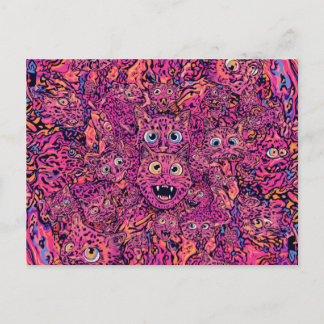 Psychedelic trippy cat in vibrant neon postcard