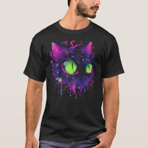 Psychedelic Trippy Cat Weirdcore Goth Punk Grunge T-Shirt