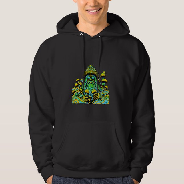 Psychedelic Trippy Fun Mushroom Picking Hippy Fant Hoodie (Front)