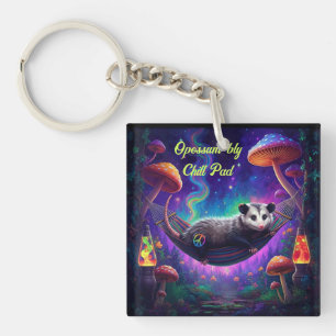 Psychedelic Trippy Hippie Opossum Custom Personal Key Ring