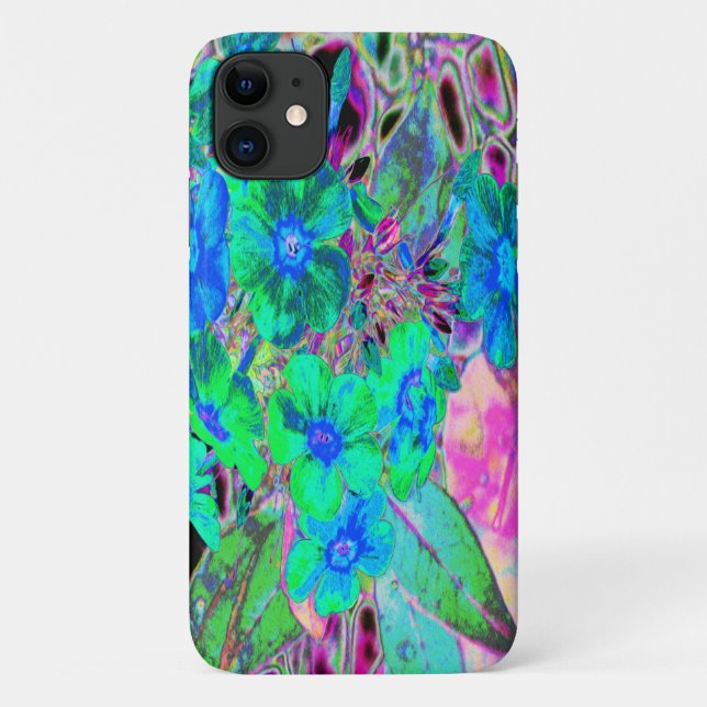 Psychedelic Trippy Lime Green and Blue Flowers Case-Mate iPhone Case (Back)