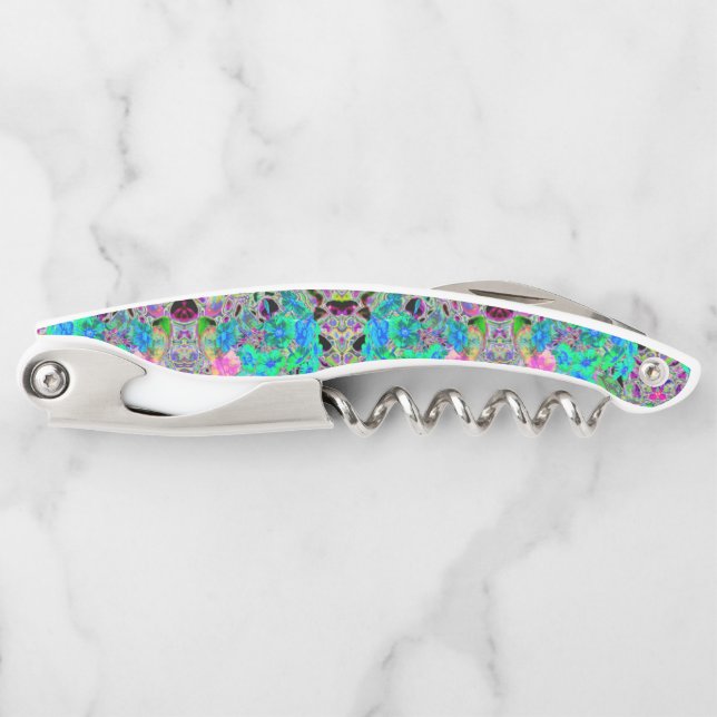 Psychedelic Trippy Lime Green and Blue Flowers Corkscrew (Front)