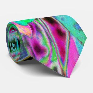 Psychedelic Trippy Lime Green and Blue Flowers Tie