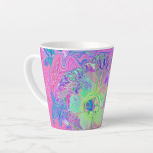 Psychedelic Trippy Lime Green and Purple Hibiscus Latte Mug