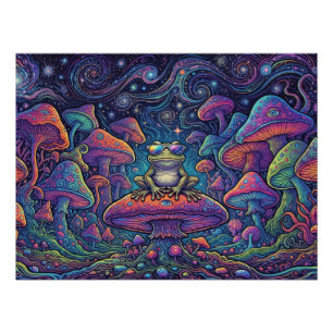 Psychedelic Trippy Mushroom Forest Frog Panorama Poster