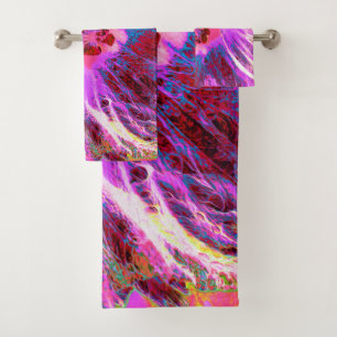 Psychedelic Trippy Rainbow Colours Hibiscus Flower Bath Towel Set
