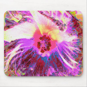 Psychedelic Trippy Rainbow Colours Hibiscus Flower Mouse Pad