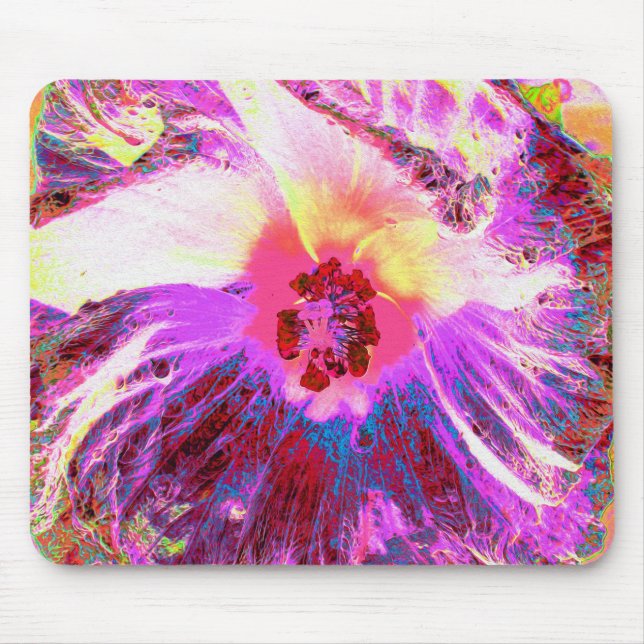 Psychedelic Trippy Rainbow Colours Hibiscus Flower Mouse Pad (Front)