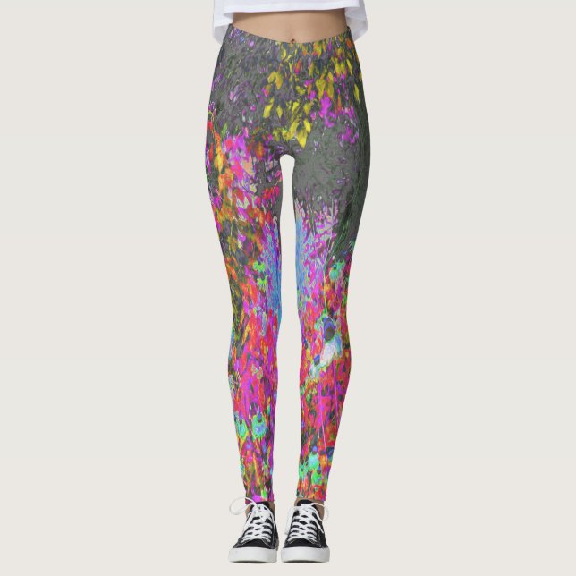 Psychedelic Tropical Festival Garden Sunrise Leggings (Front)