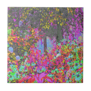 Psychedelic Tropical Festival Garden Sunrise Tile