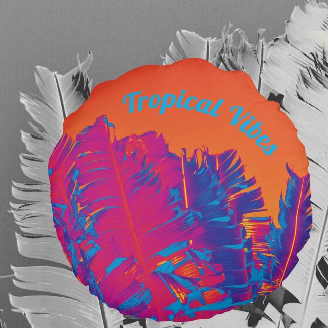 Psychedelic Tropical Vibes Palm Trees Hot Pink Round Cushion (Creator Uploaded)