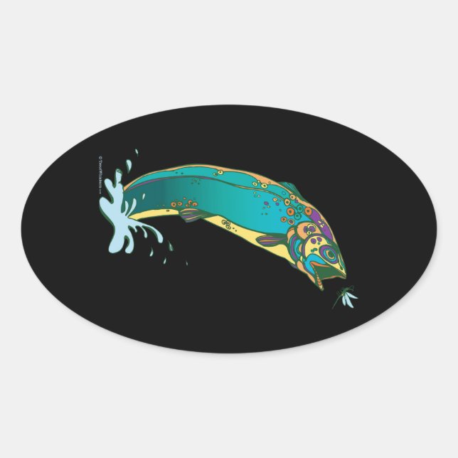 Psychedelic Trout Fishing Oval Sticker (Front)