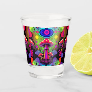 Psychedelic Vibrant Colorful Retro Mushrooms Shot Glass