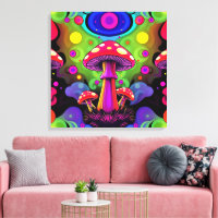 Psychedelic Vibrant Colourful Retro Mushrooms
