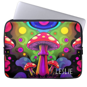 Psychedelic Vibrant Colourful Retro Mushrooms Laptop Sleeve