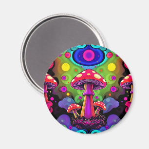 Psychedelic Vibrant Colourful Retro Mushrooms Magnet