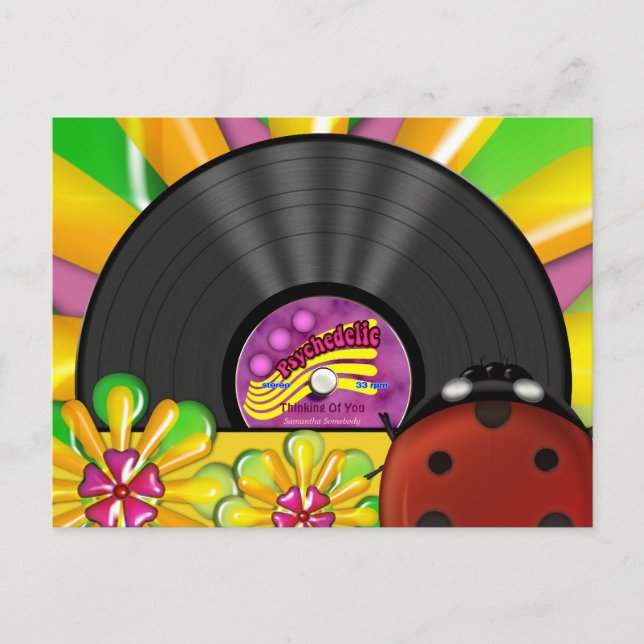 Psychedelic Vinyl Record Personalised Postcards (Front)