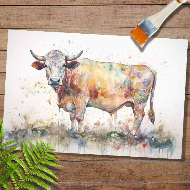 Psychedelic Watercolor Cow 1 Decoupage Paper (Creator Uploaded)