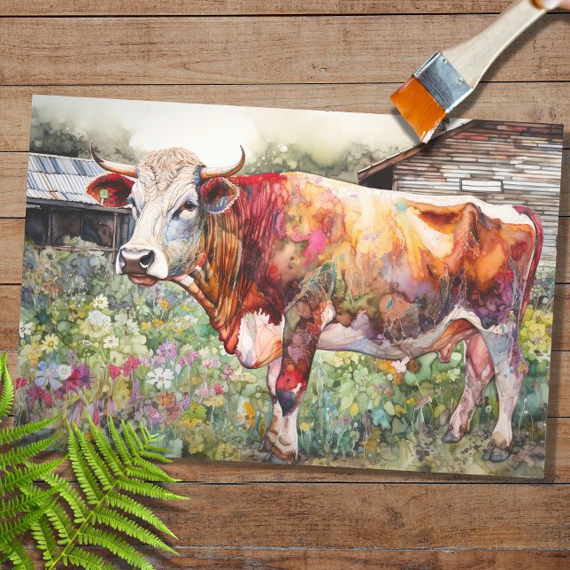 Psychedelic Watercolor Cow 2 Decoupage Paper (Creator Uploaded)