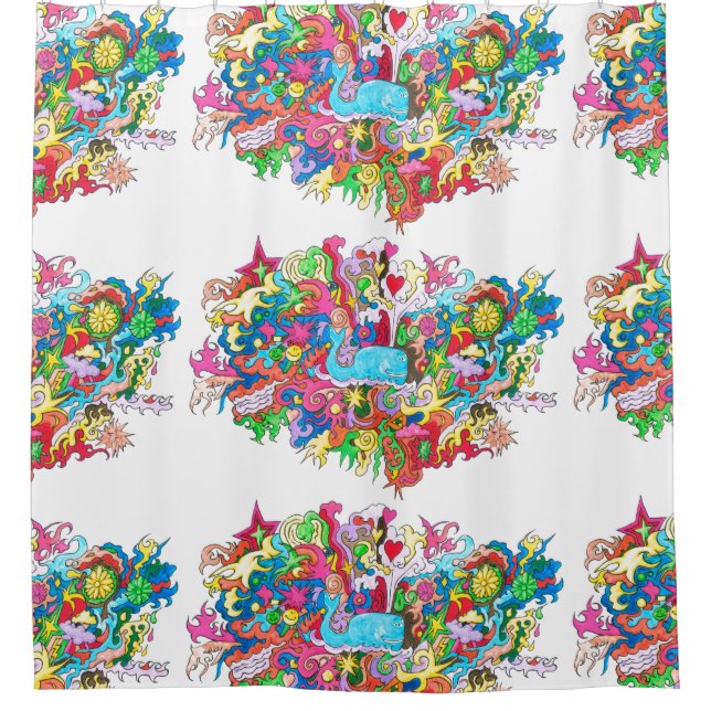 Psychedelic Whale Shower Curtain (Front)