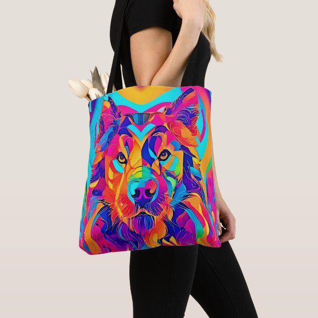 Psychedelic Wolf Majesty Tote Bag (Close Up)