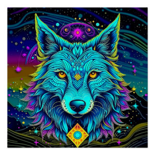 Psychedelic Wolf Poster