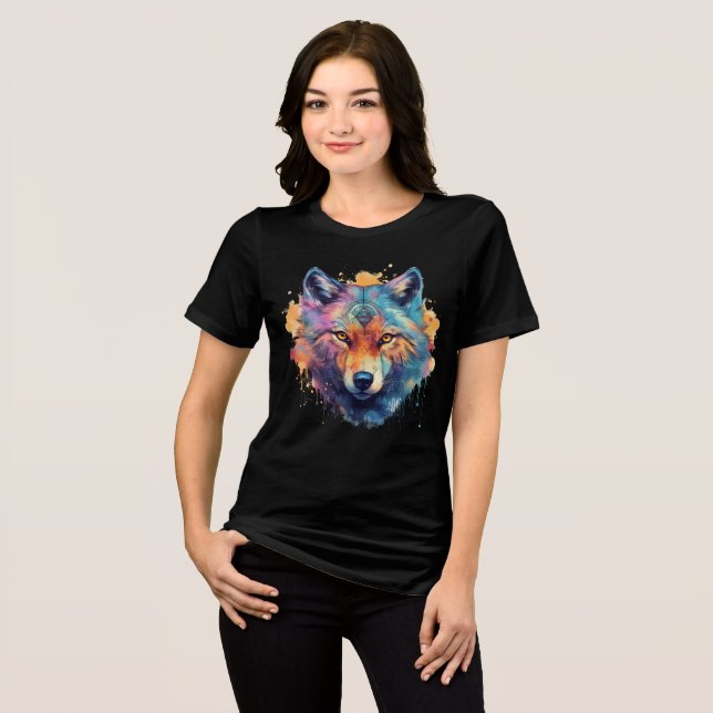 Psychedelic Wolf – Rainbow Spirit Animal Art Tri-Blend Shirt (Front Full)