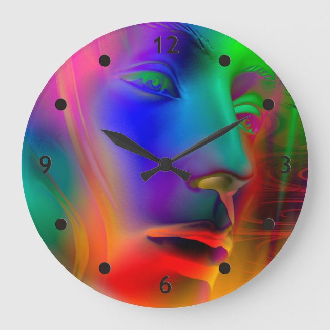 Psychedelic Woman Face Large Clock (Front)