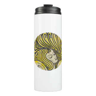 Psychedelic woman in colours vintage line art thermal tumbler