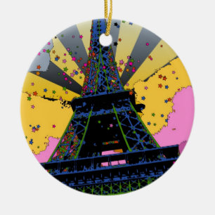 Psychedelic World: Eiffel Tower, Paris France A1 Ceramic Tree Decoration