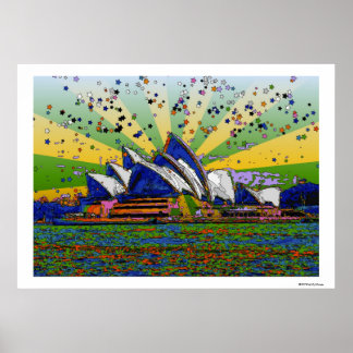 Psychedelic World: Sydney Australia Skyline A2 Poster
