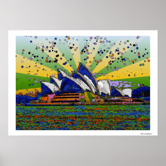 Psychedelic World: Sydney Australia Skyline A2 Poster (Front)