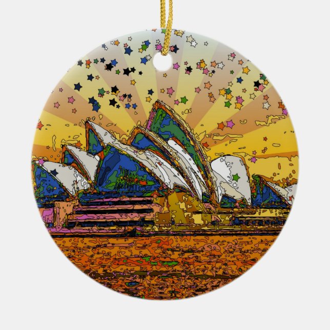 Psychedelic World: Sydney Skyline A1 Ceramic Tree Decoration (Front)