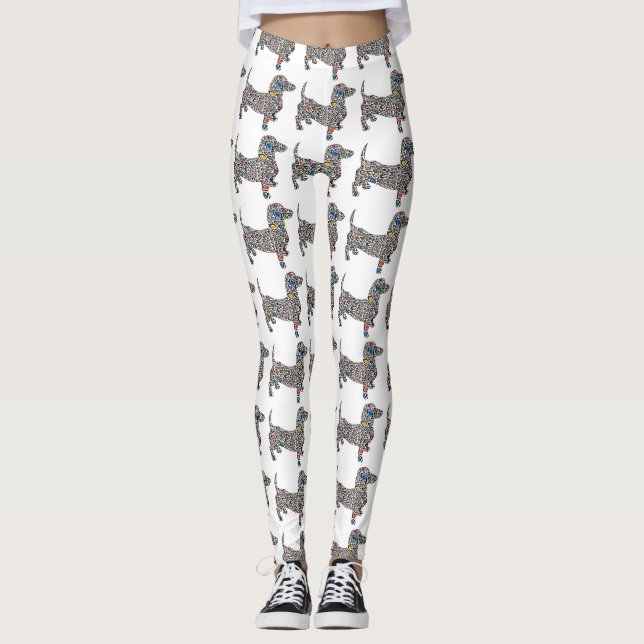 Psychedelic Zebra Dachshund Leggings (Front)