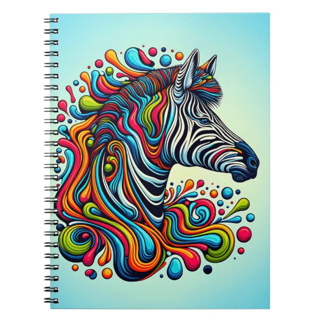 Psychedelic Zebra Flow – Retro Color Safari Art Notebook (Front)