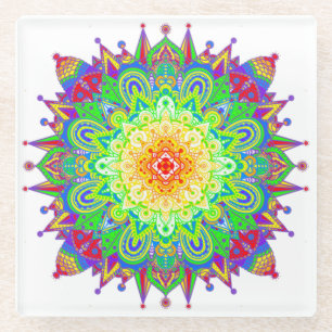 Psychedelic Zen Mandala Abstract Art  Glass Coaster