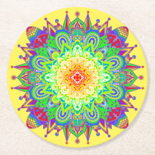 Psychedelic Zen Mandala Abstract Art Paper Coaster