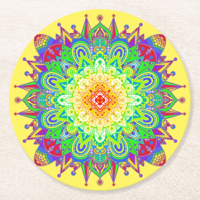 Psychedelic Zen Mandala Abstract Art Paper Coaster (Front)