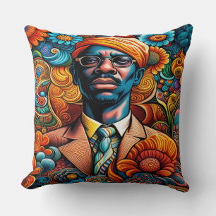 Psychedelica Abstract African American Man Cushion