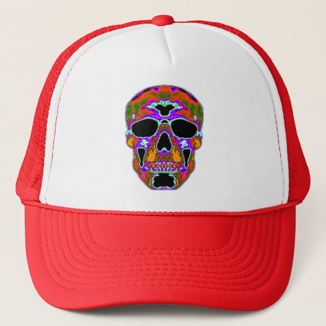 Psychedellic Skull Trucker Hat (Front)