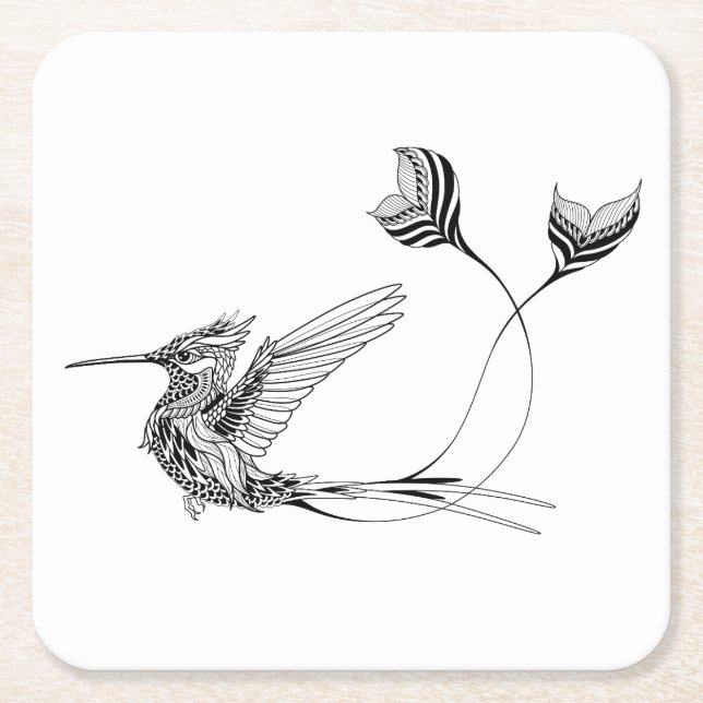 Psychedlic Bird Tattoo Square Paper Coaster (Front)