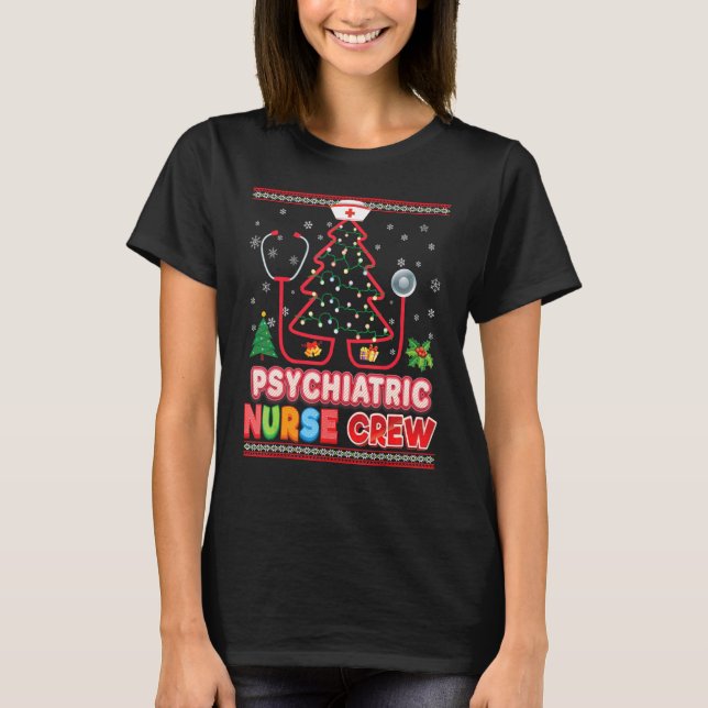 Psychiatric Nurse Crew Christmas Tree Stethoscope  T-Shirt (Front)