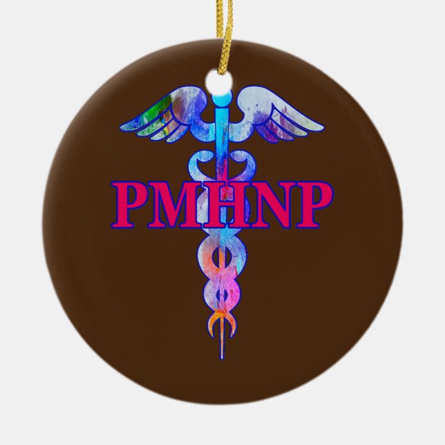 Psychiatric Nurse Practitioner PMHNP Caduceus Ceramic Tree Decoration (Front)