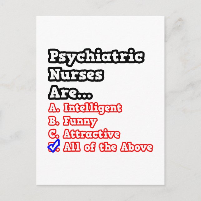 Psychiatric Nurse Quiz...Joke Postcard (Front)