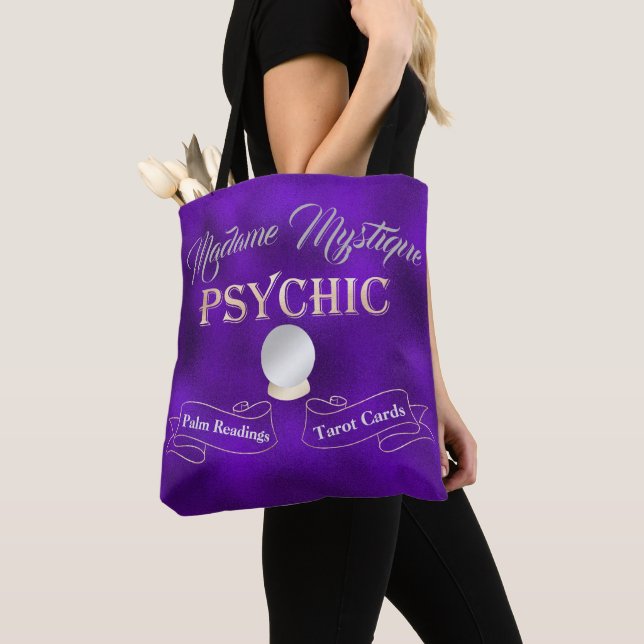 Psychic Crystal Ball Gold and Purple Tote Bag (Close Up)