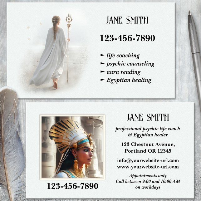 Psychic Egyptian Healing Life Coach Business Card (Business card featuring a mystical lady walking in a dreamy world - psychic - Egyptian healing)