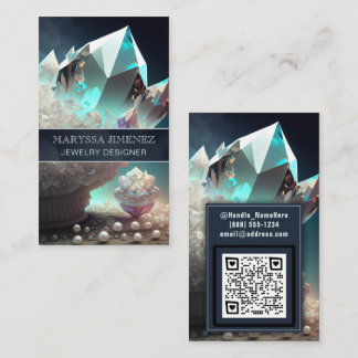 Psychic Gems Diamond Quartz Crystal Pearls QR Code Business Card