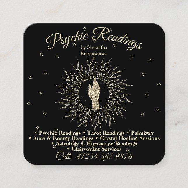 Psychic Medium Astrologist Massage Sepia Healing Square Business Card (Front)