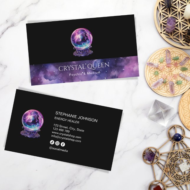 Psychic Medium Purple Galaxy Mystic Crystal Ball Business Card (Creator Uploaded)